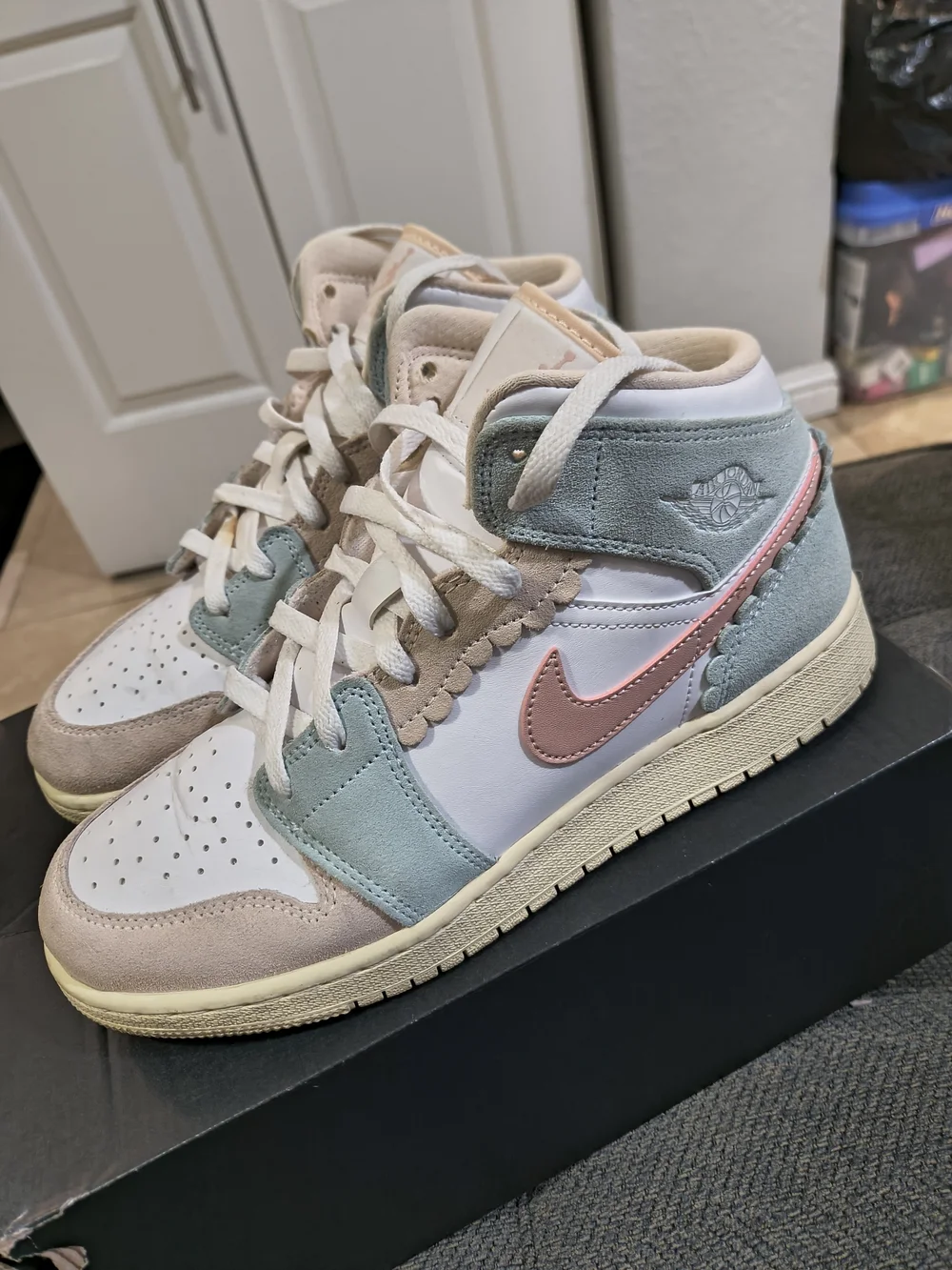 Nike Women's Air Jordan 1 Mid Pastel Pink & Mint Sneakers